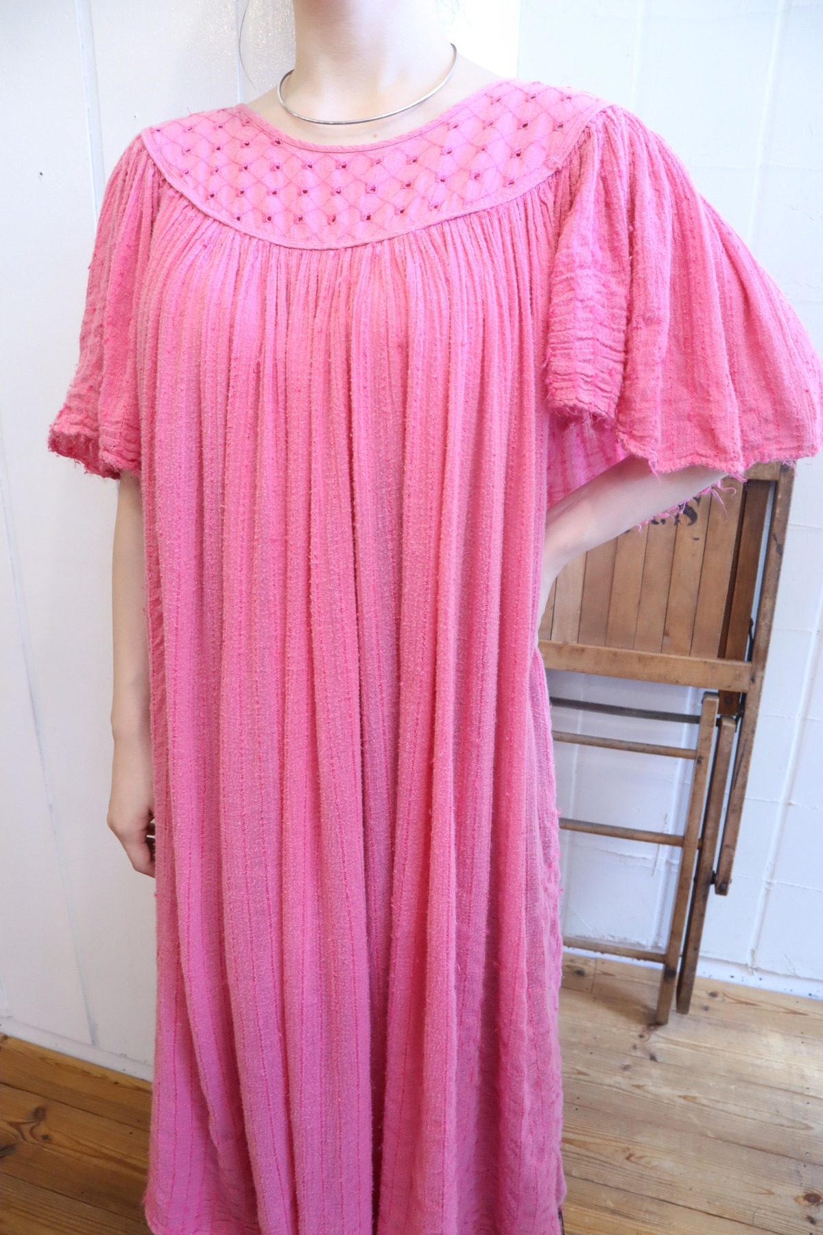 pink cutwork design gauze dress [l-3577] | Fizzvintage