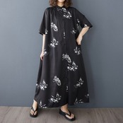 鶴柄 モノトーン ワンピース 30190