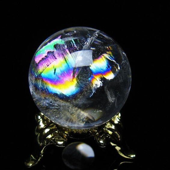 アイリスクォーツ 水晶 丸玉 虹入り 25mm スフィア 置物 水晶玉 一点物 141-7042