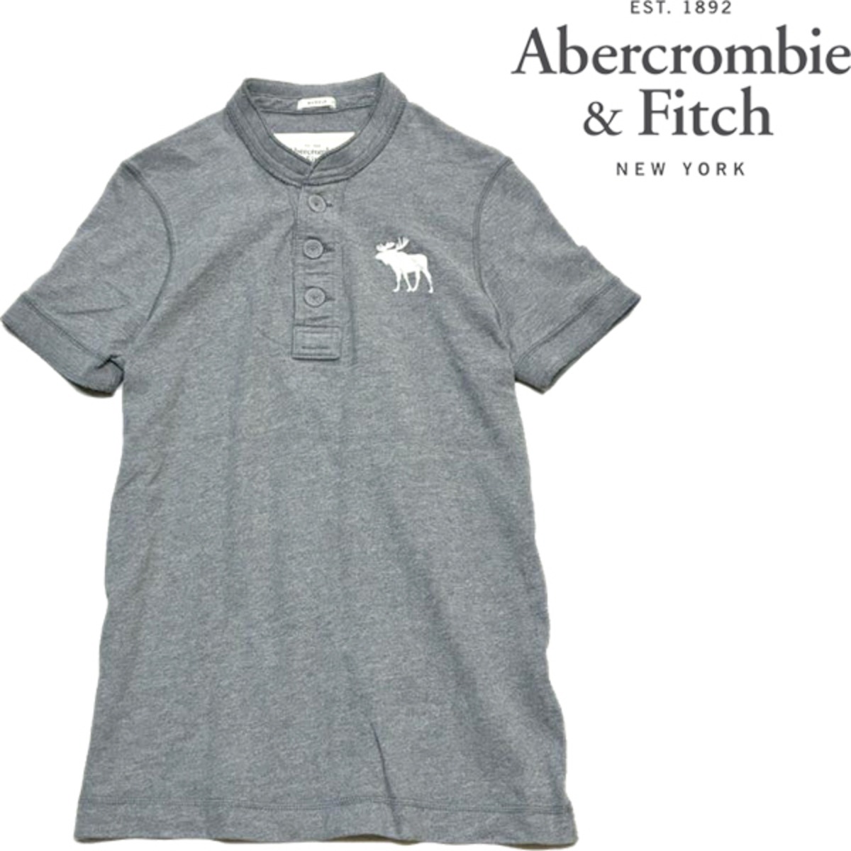 1点物◇アバクロA&Fビッグムース半袖ヘンリーネックTシャツ古着メンズ 