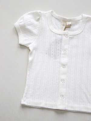 little cotton clothes   Organic Pointelle Button T-shirt - Chalk