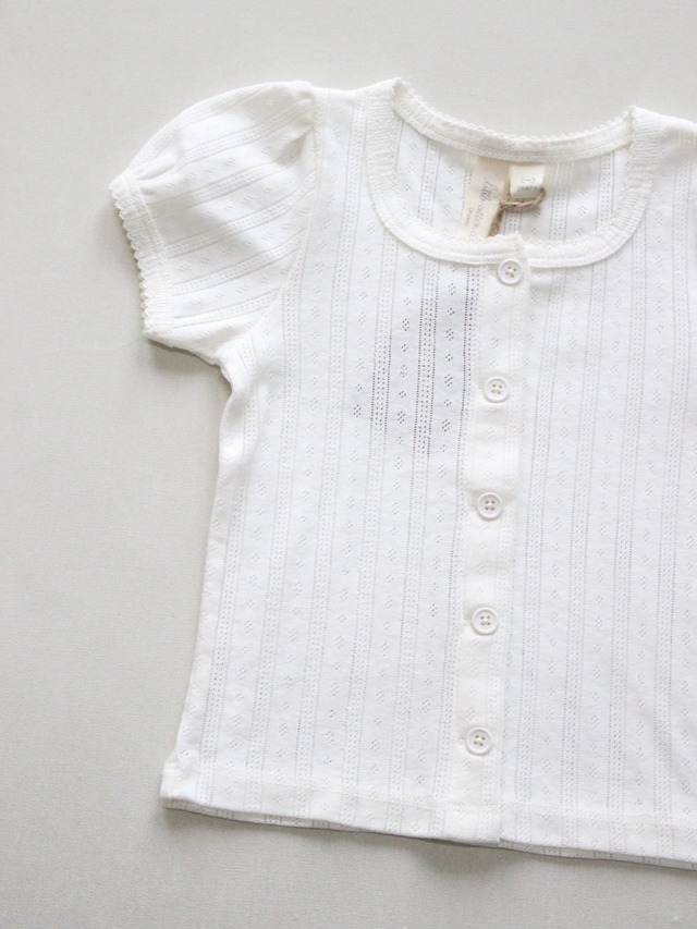 little cotton clothes   Organic Pointelle Button T-shirt - Chalk