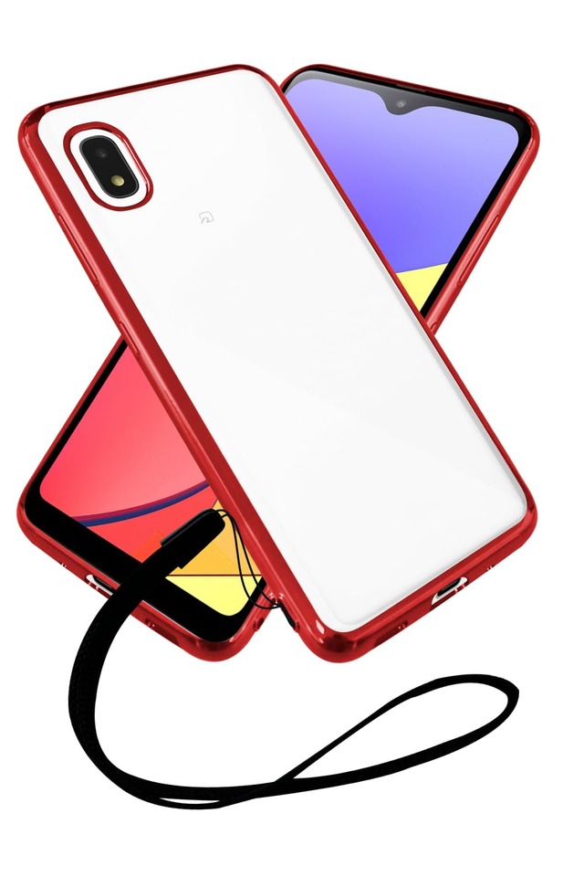 シズカウィル Galaxy A21 クリアケース SC-42A SCV49 ケース カバー サイドメッキ加工 クリア ケース レッド×クリア 1個入り