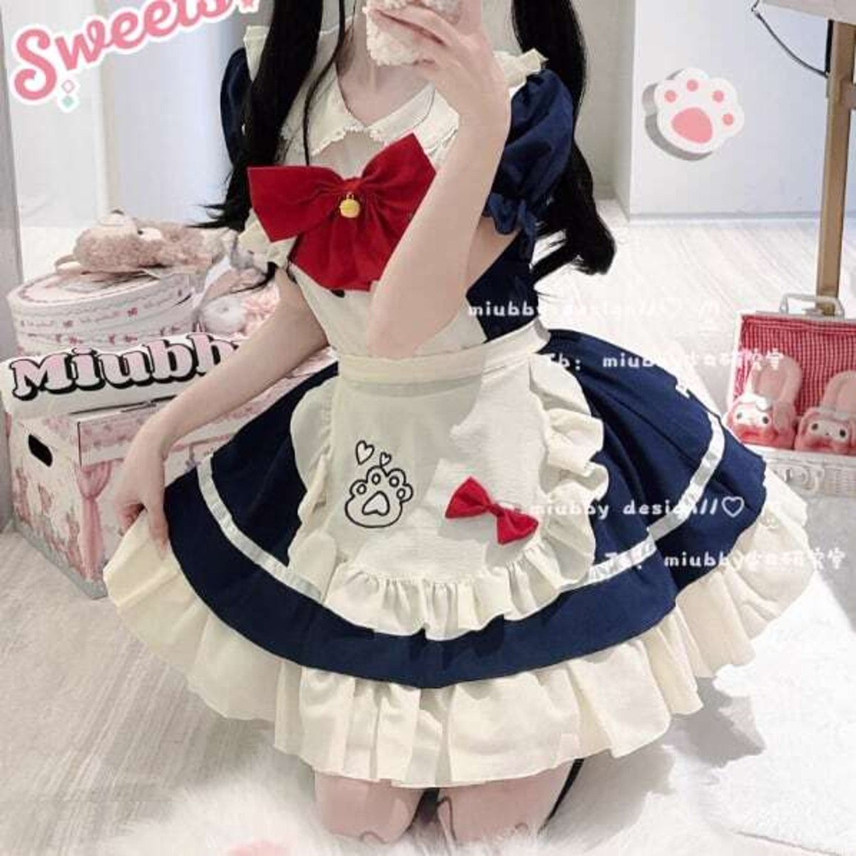 メイド服♡猫耳カチューシャ付きフリルメイドセット kos63 