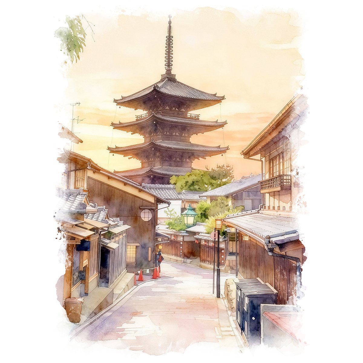 絵画(風景画) 日本 京都 八坂の塔 インテリアアート額付き 水彩画