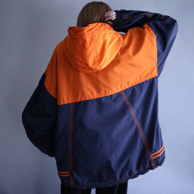 good coloring switch and orange stitch work design over size anorak parka