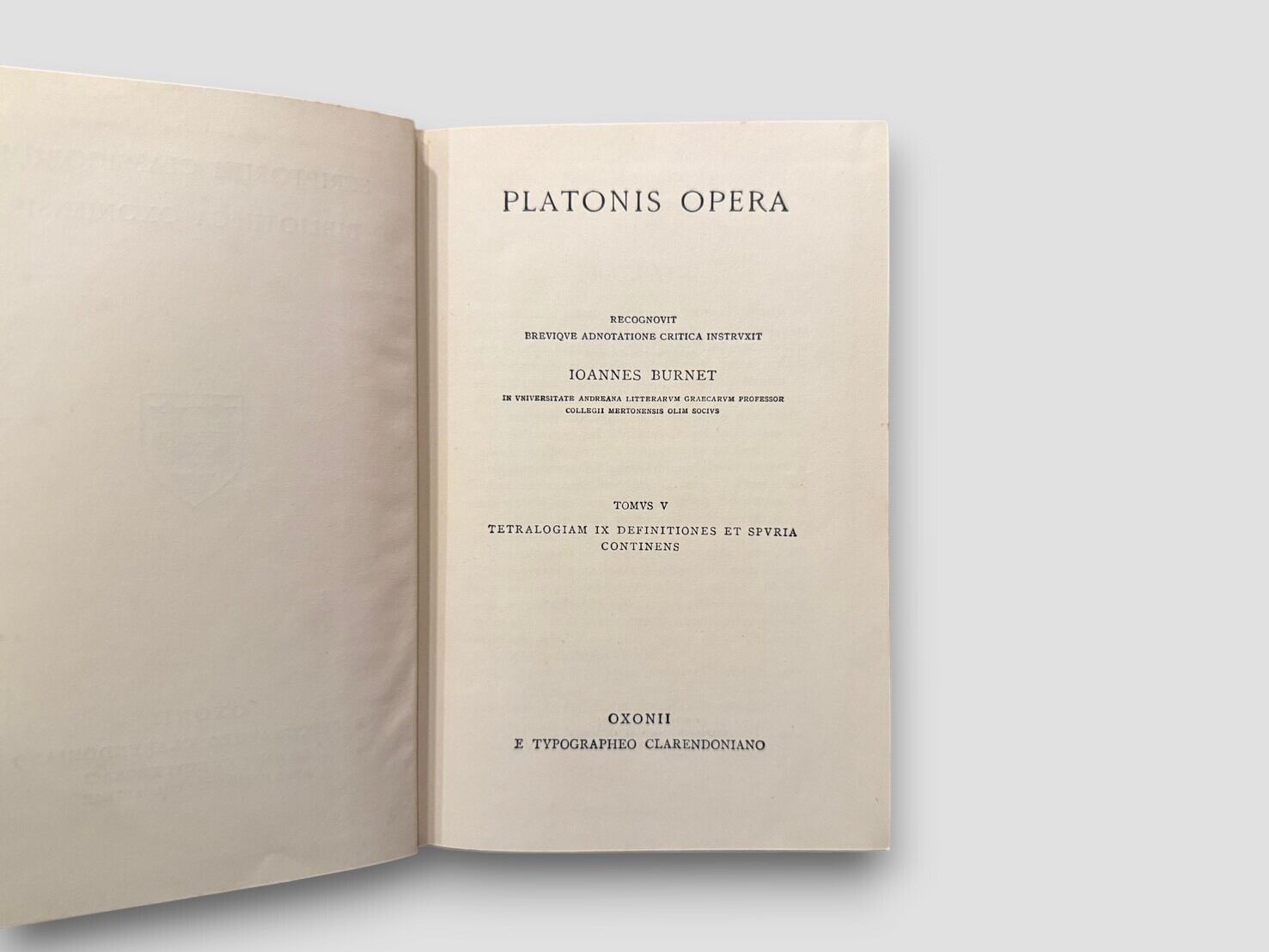 SCT042】Platonis Opera. Complete set in 5 volumes.(1946-1950
