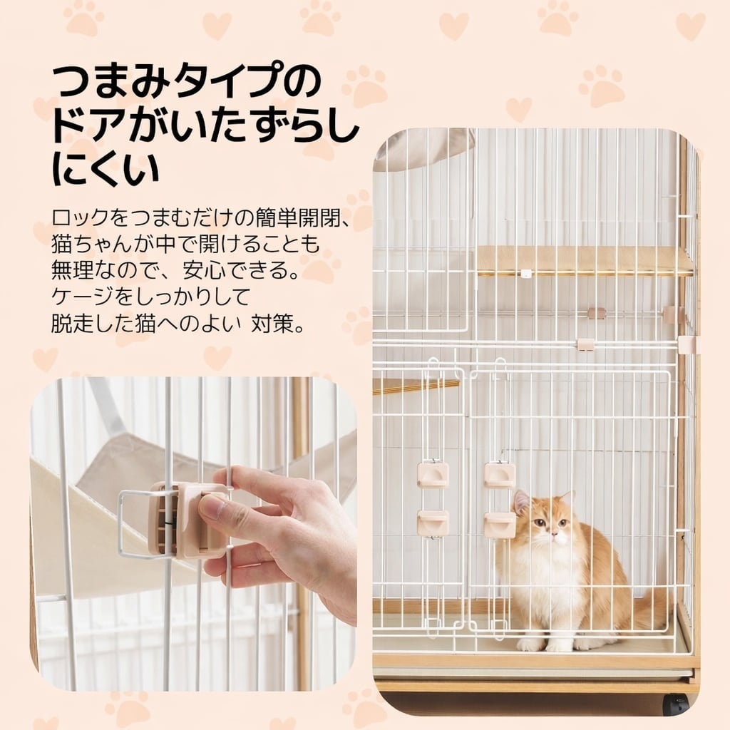 1年品質保証】キャットケージ 3段 木製フレーム｜脱走防止・留守番対応