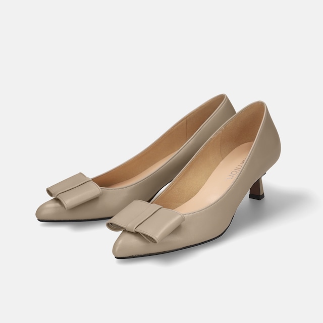 【OT3762】スクエアリボン パンプス：ベージュ 23.0cm
