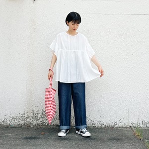 Cotton dobby gather blouse (white)