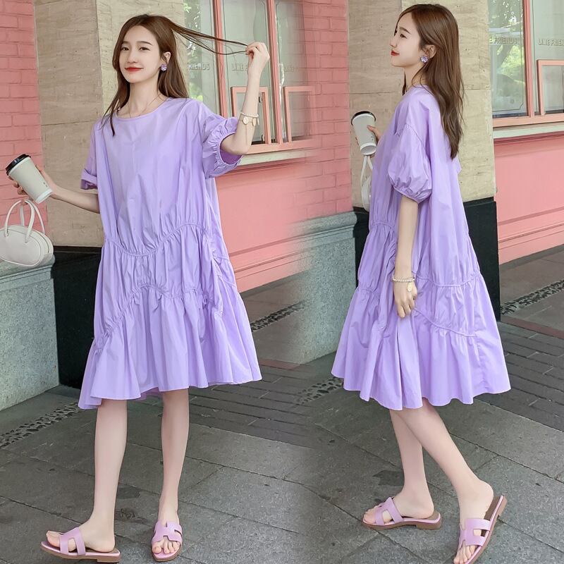 【新作】【送料無料】 マタニティウェア2020夏の新しい綿とリネンのステッチのルーズドレス、トレンディなマザーミドル丈で年齢を減らすマタニティドレス-アリババ コットン サマー 夏物 expec276077702387