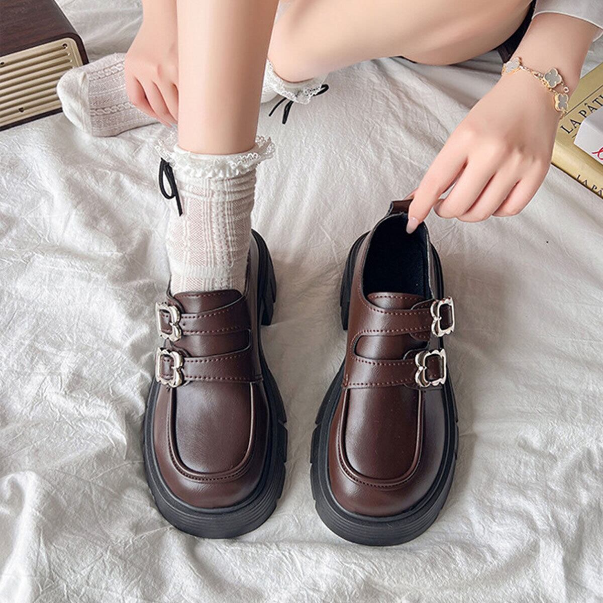厚底 ローファー 韓国風 レディース PUレザー 大人 きれいめ 学生 通勤 通学 おしゃれ シンプル カジュアル クラシック 太ヒール レトロ メイド コスプレ 大人可愛い 大人女子