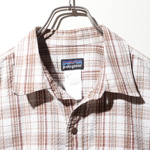 極美品 M 00年 Patagonia パッカーウェアシャツ パタゴニア 茶色 ブラウン チェック シアサッカー puckerware