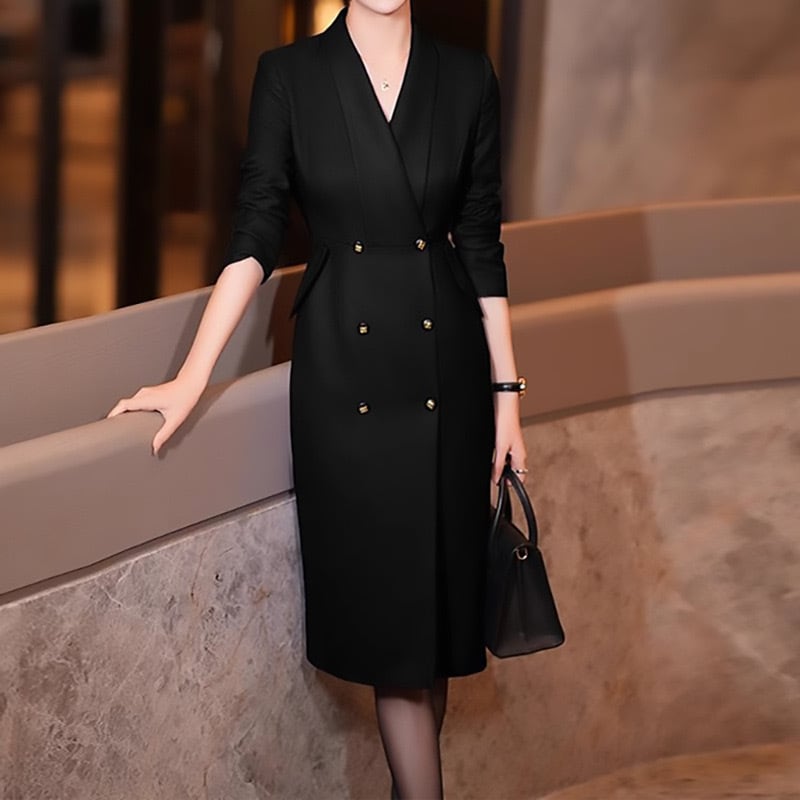 黒色テーラードワンピース 通勤用 スリムフィット YH8807