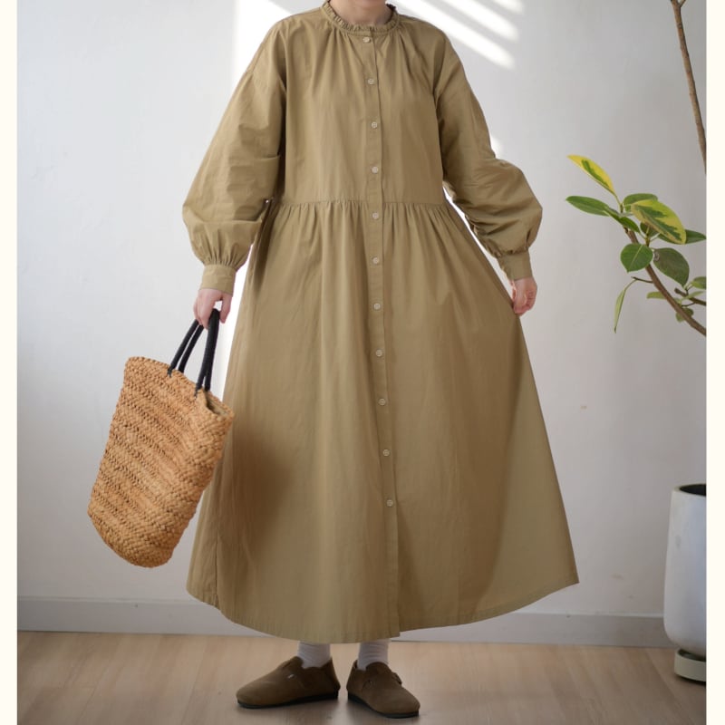 フリルラウンドネックオープンカーディガンロングスカート M1983