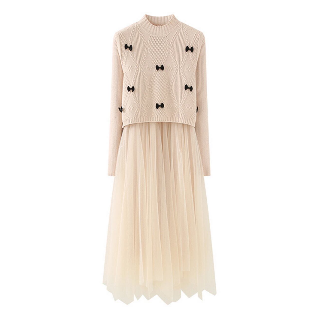 リボン ニット チュール ワンピース