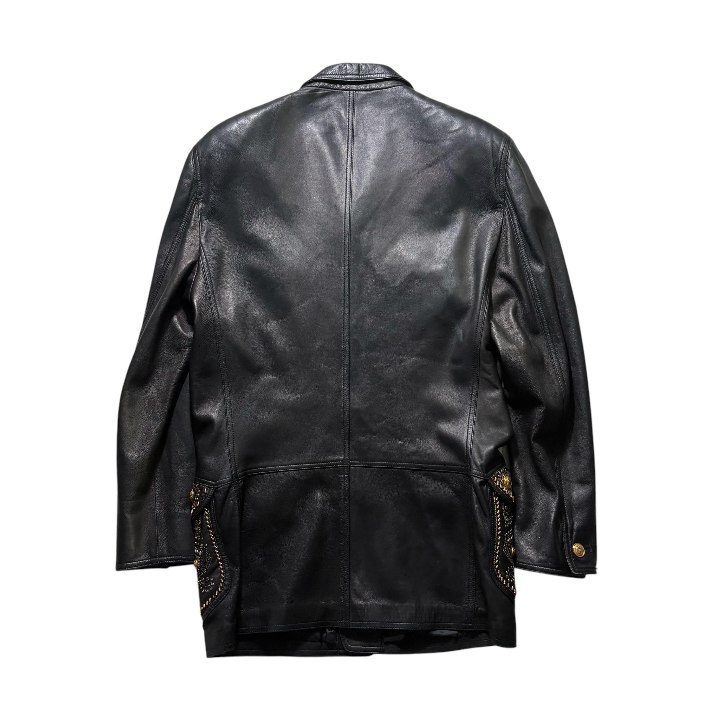 vintage 1993SS GIANNI VERSACE gold studs black leather tailored