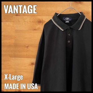 【VANTAGE】USA製 XL ビッグサイズ ポロシャツ 企業系 刺繍ロゴ ラインリブ US古着 アメリカ古着