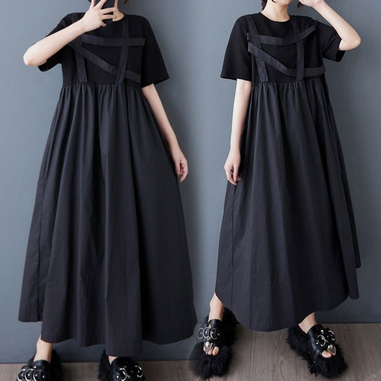 クロスデザイン マキシ丈 ワンピース 30078