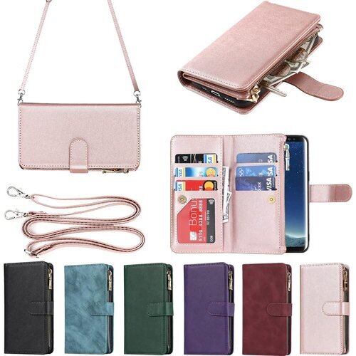 Eastwave サムスン ギャラクシー S8 ケース for Samsung Galaxy S8 縄掛けケース 手帳型 財布型 ICカード コインポケット ストラップ付き カード 収納 小銭入れ ファスナーポケット付き PUレザー 6色 ピンク 1123