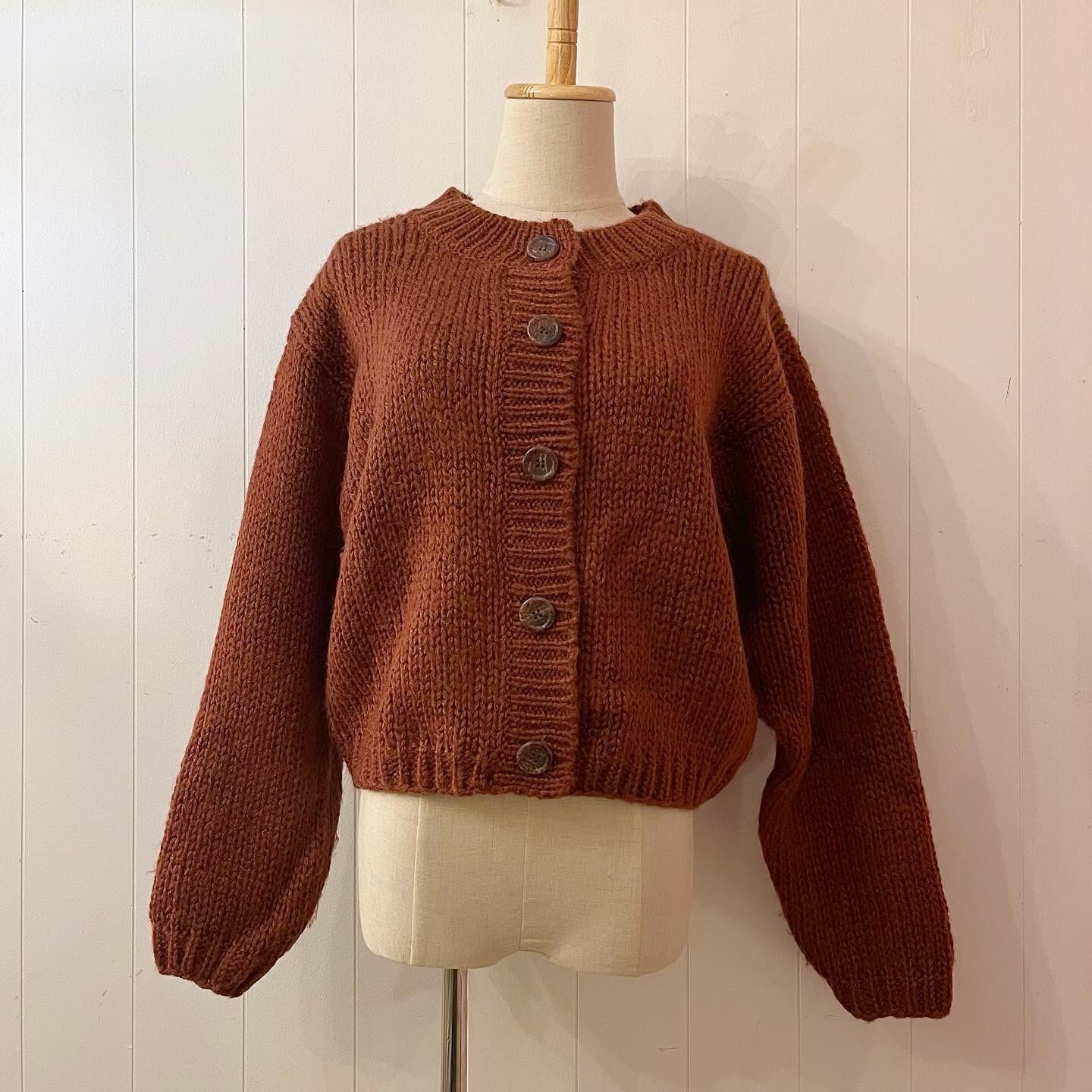 warm brown low gauge knit cardigan