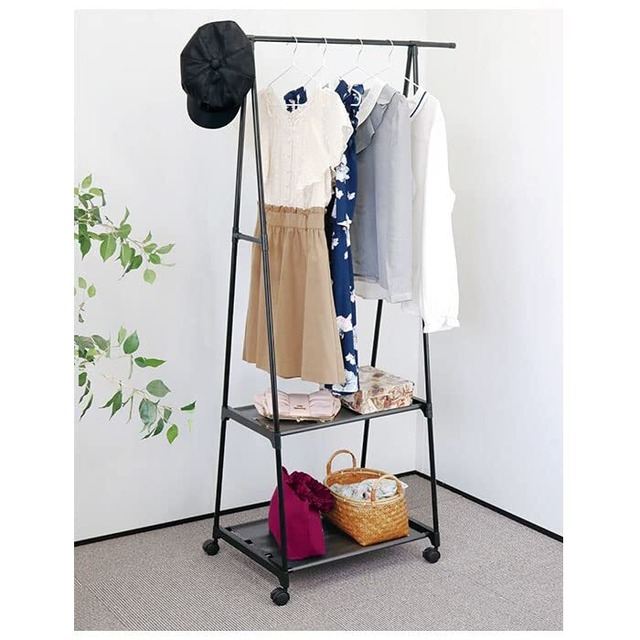 【新春セール】トレードワン ハンガーラック 2段 約H156×W83×D43cm 移動式 キャスター付き スチール 組み立て式 簡単 軽量 シンプル 収納 ブラック 30693