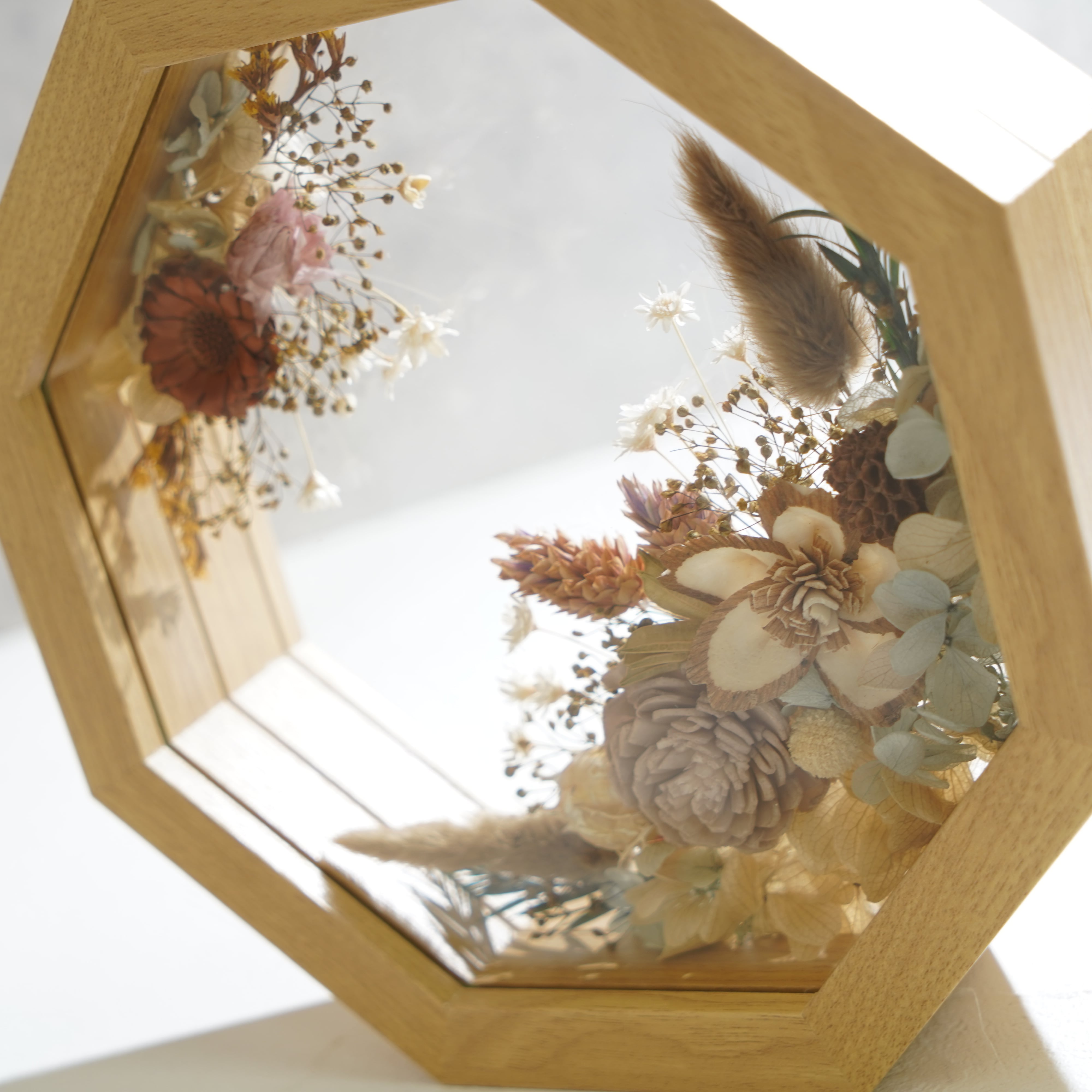押し花アート八角形フレーム ナチュラル】フレームフラワー 八角形 アートタイプ FO-39≪限定1点