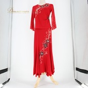 社交ダンス 衣装 スタンダード 上下セット ツーピース レッスンウェア パーティ衣装 ACROSS 赤 レッド系 ラインストーン スパンコール 花柄 講座 発表会 衣装専門店 踊りやすい おしゃれ 目立つ おすすめ レディース 厚手 丈夫 職人 技術 イベント向け 体型カバー ストレッチ 風合い良い かっこいい パーティー用 ダンスウェア 競技用 フォーマル ショートトス スリーブ付き