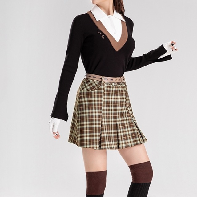 チェックスカート　ブラウン　プリーツスカート