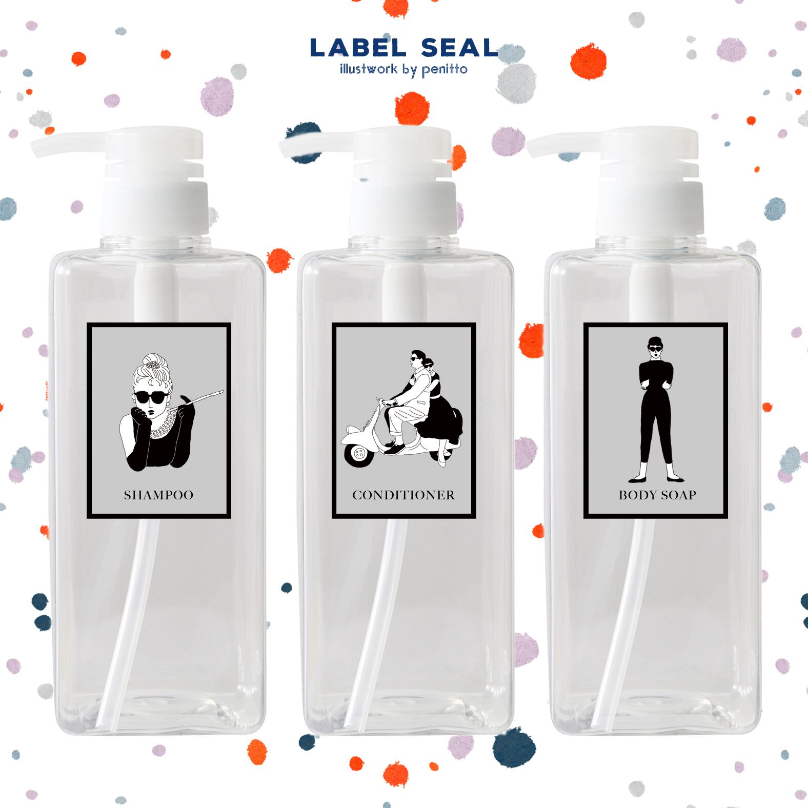 送料無料●耐水耐湿ラベルシール【ヘプバーン女子】