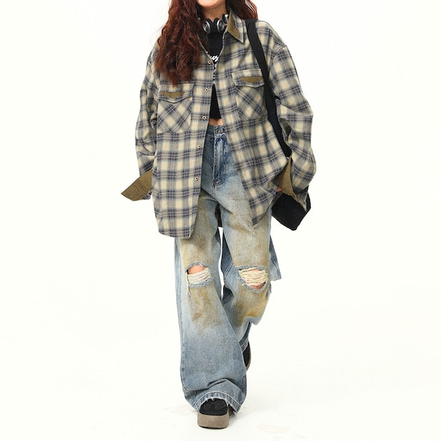 チェックカットワークシャツ R00733