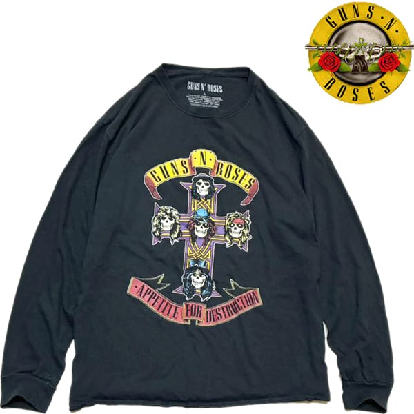 1点物◇ガンズアンドローゼズ長袖ロンT黒プリントTシャツ古着メンズL