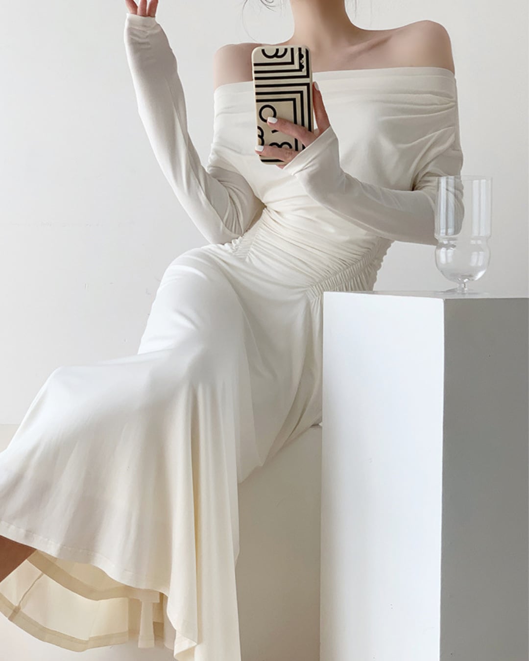 オフショルダードレープワンピース S24373