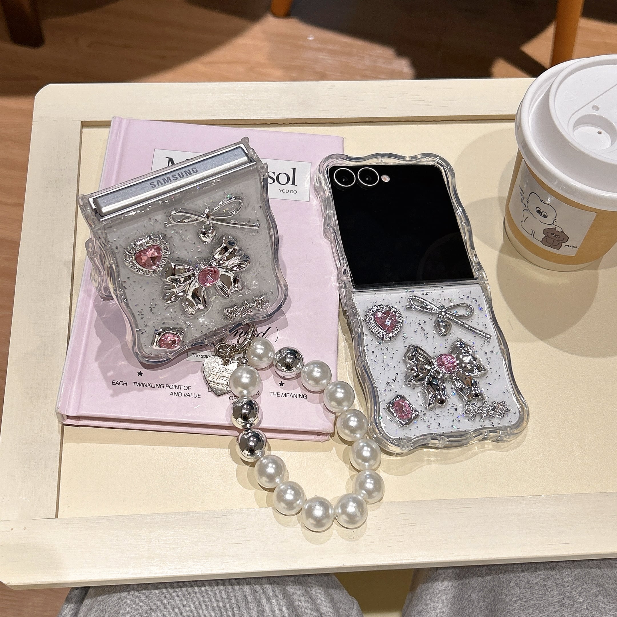 透明感 Galaxy Z Flip 7 6 5 4 3 ケース ウエーブフレーム かわいい