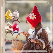 "[40%off]Christmas sale12/12 12:00~12/15★即納"flower bonnet[46~50cm/4c]  : こびと帽 とんがり帽子 フラワー ボンネット 帽子 ビーニー ニット帽