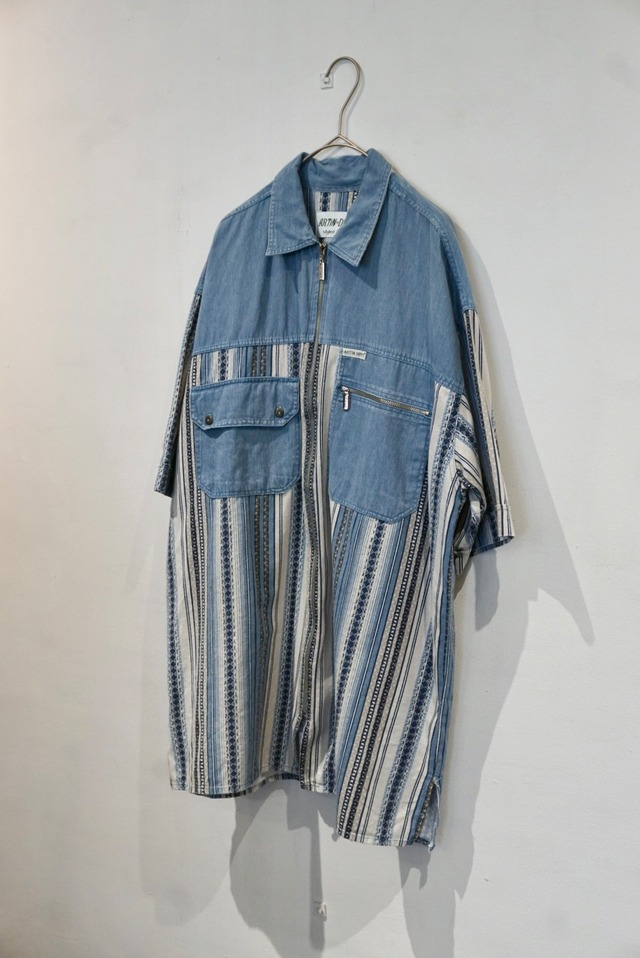 cotton polyester s/s zip shirt