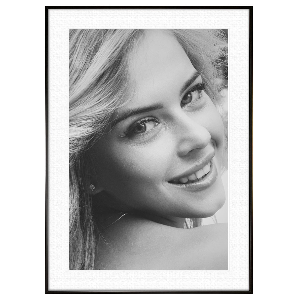 人物写真 微笑む女性 ポートレート インテリアモノクロアートフォトポスター額装 AS4620