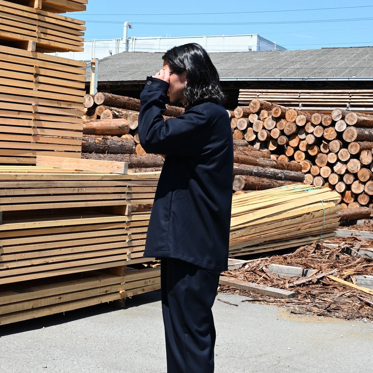 山内(ヤマウチ)ウールメッシュクロスパジャマセットアップスタイル