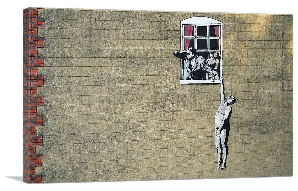 バンクシー「ハンギング マン/Hanging Man」展示用フック付きキャンバスジークレ Banksy