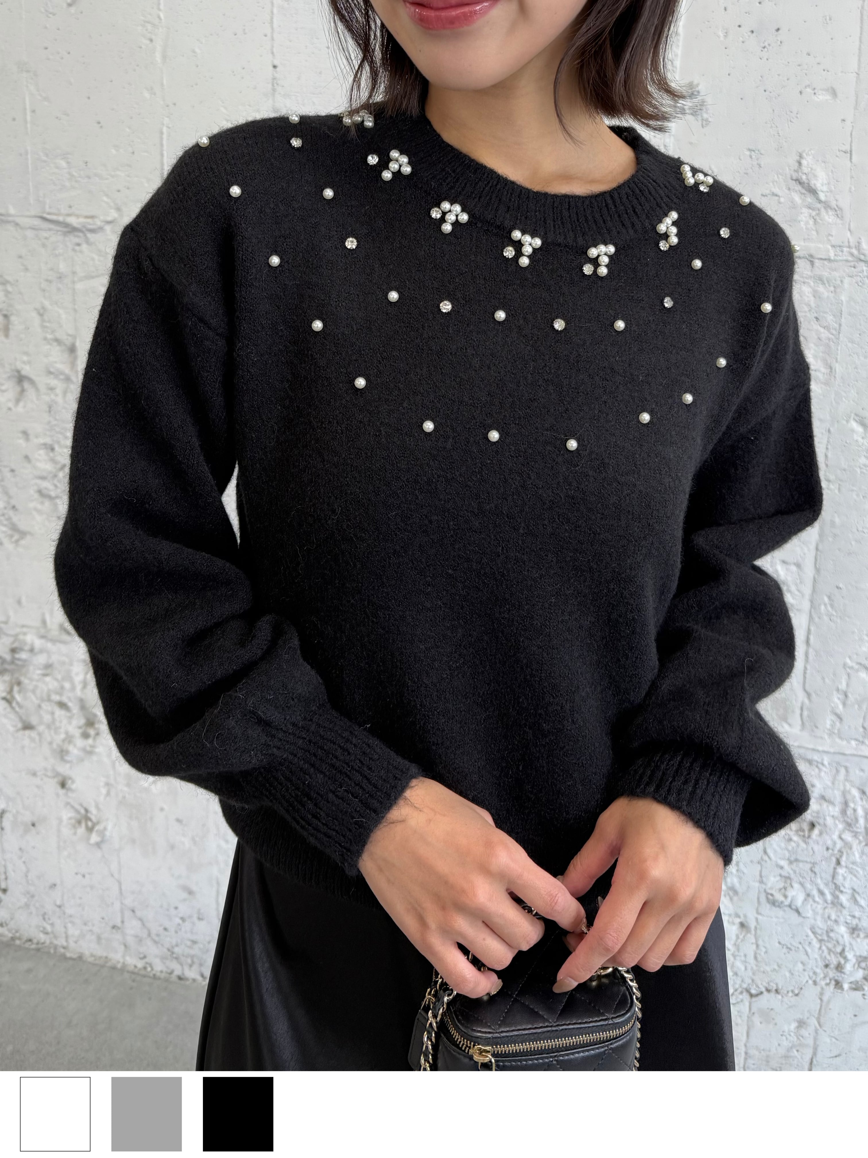 パールビジューデコレーションニット