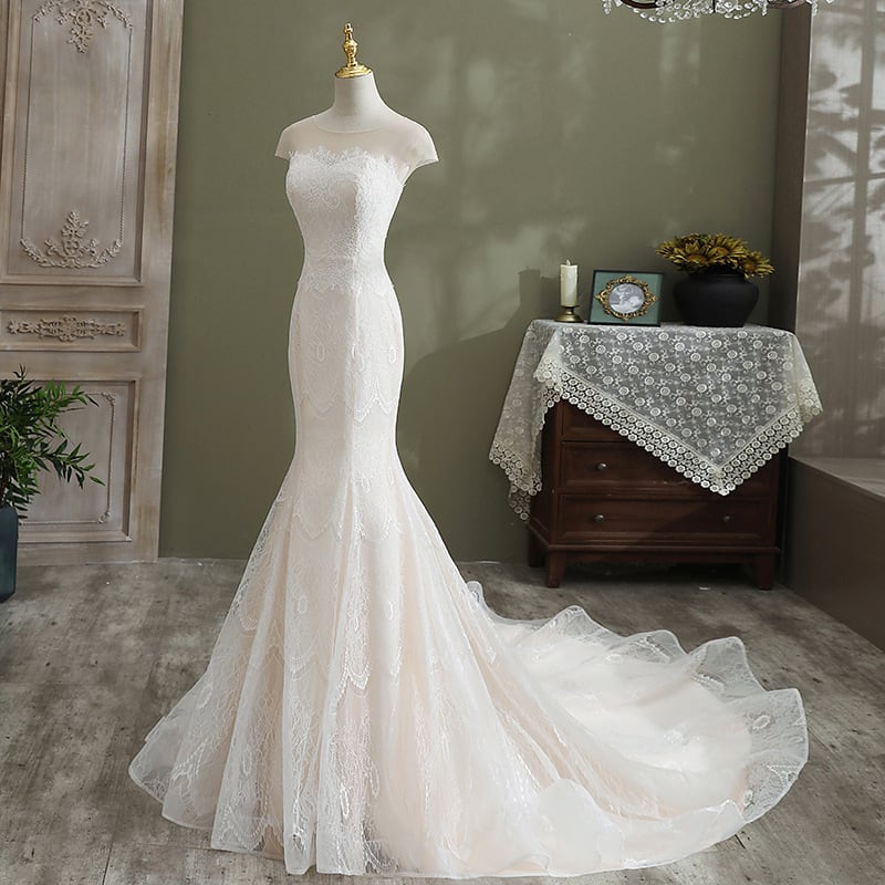 フランス風 ウエディングドレス 美しいバックレース 編み上げ 花嫁/結婚式