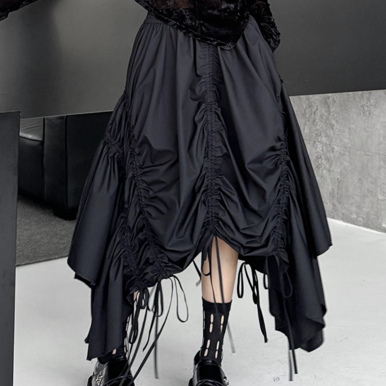 Asymmetrical Drawstring Midi Skirt (ME218)