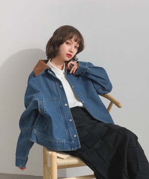 3003 スウェード襟切替デニムブルゾン blue
