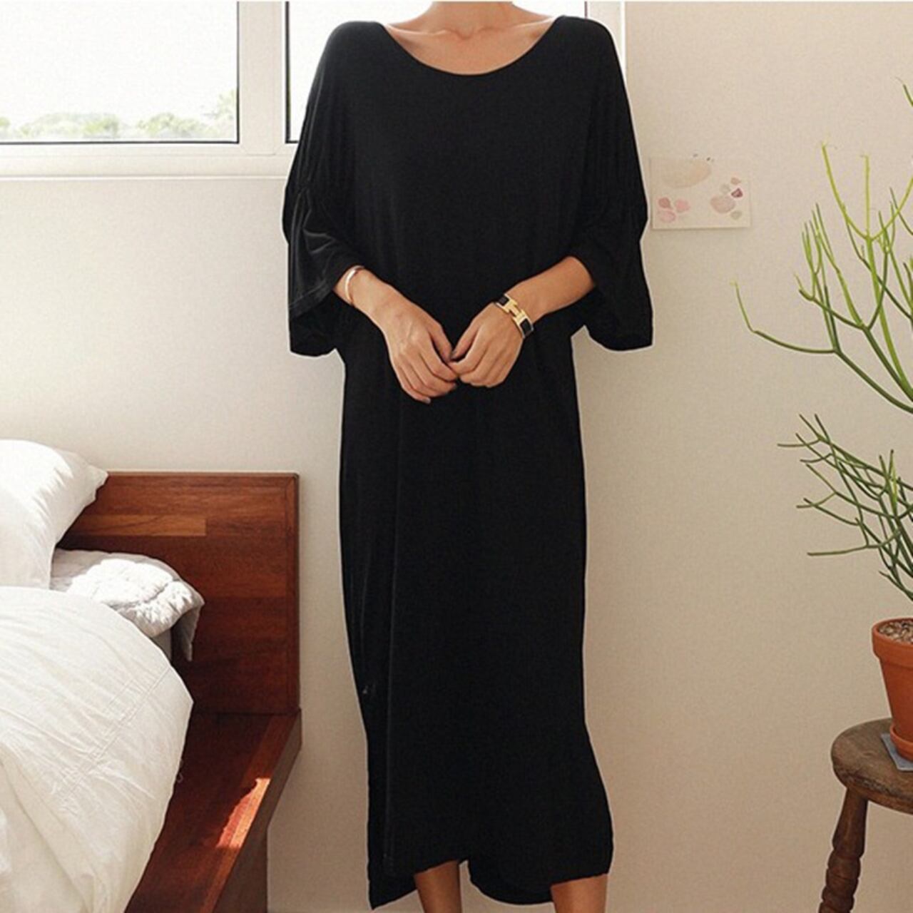 バックオープン七分袖ワンピース 00213