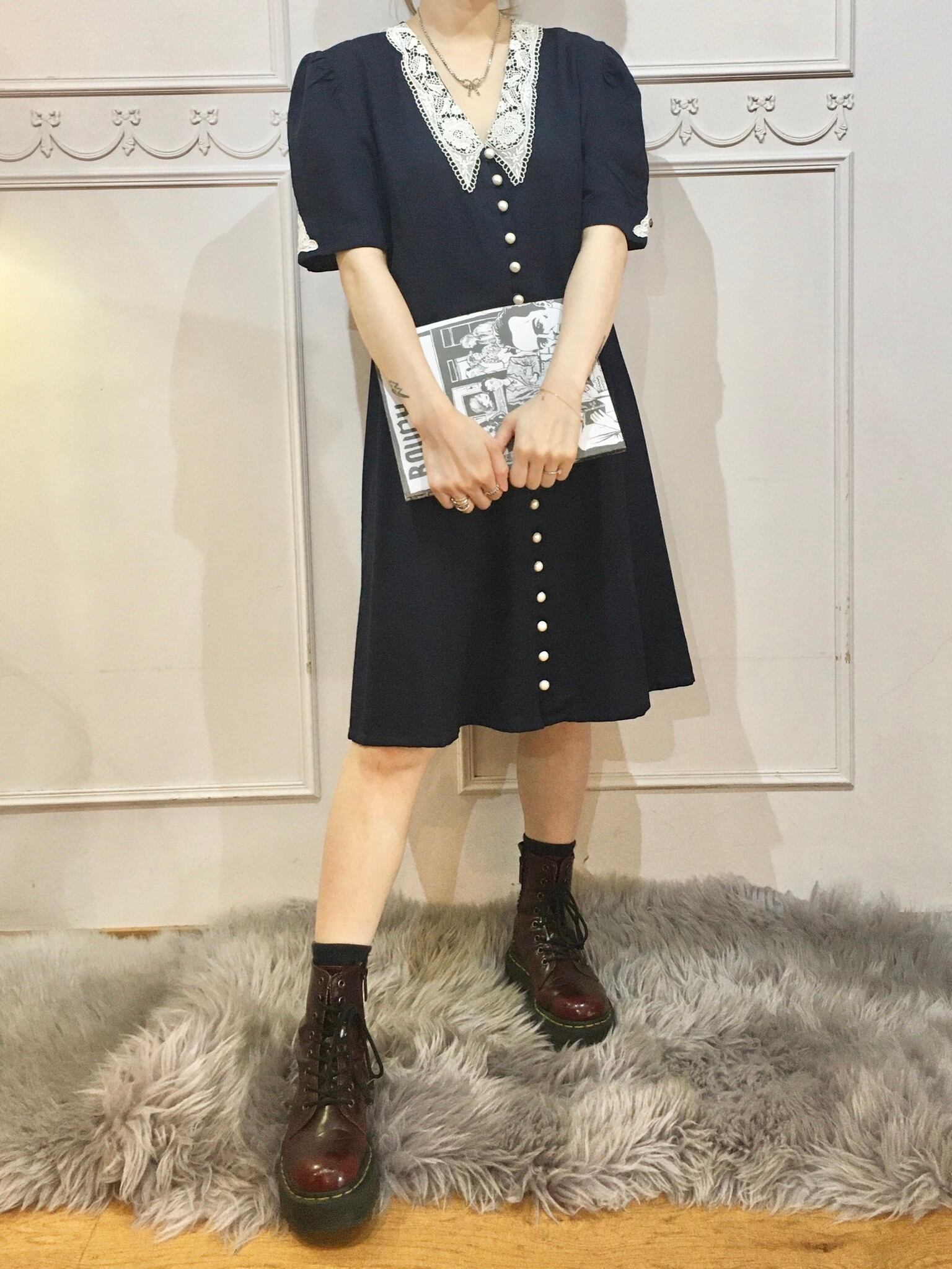 ホワイトレースカラーグランジドレス lot20518