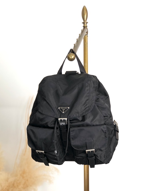 PRADA プラダ バックパック ブラック トライアングルロゴ フロントバックル ナイロン ダブルポケット リュック vintage ヴィンテージ オールド 5kjjr2