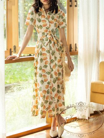 パイナップル柄 ワンピース ボタニカル リゾート Natural Botanical One Piece Relax Antoinette