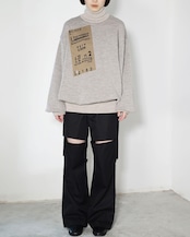 i’m here - Train Ticket Jacquard Turtle Knit :Beige|1968トレインチケット/ジャカード/アシンメトリー