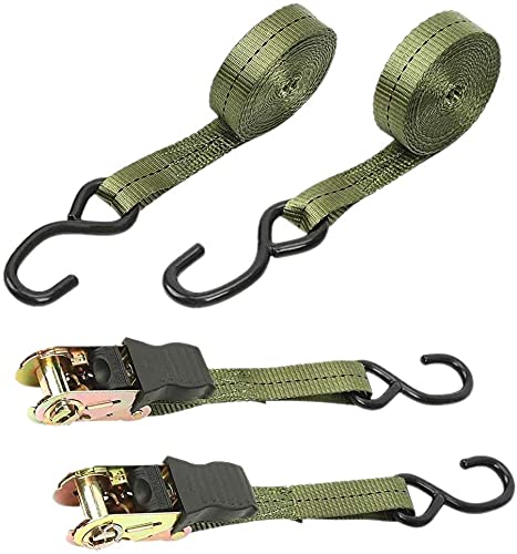 【数量限り】KOKITEA荷締めベルト ラチェット式 ベルト長 4m 固定バンド 破断荷重800kg 2本セット 締付固定 多用途 引越し 運搬用ラッシングベルト (アーミーグリーン)