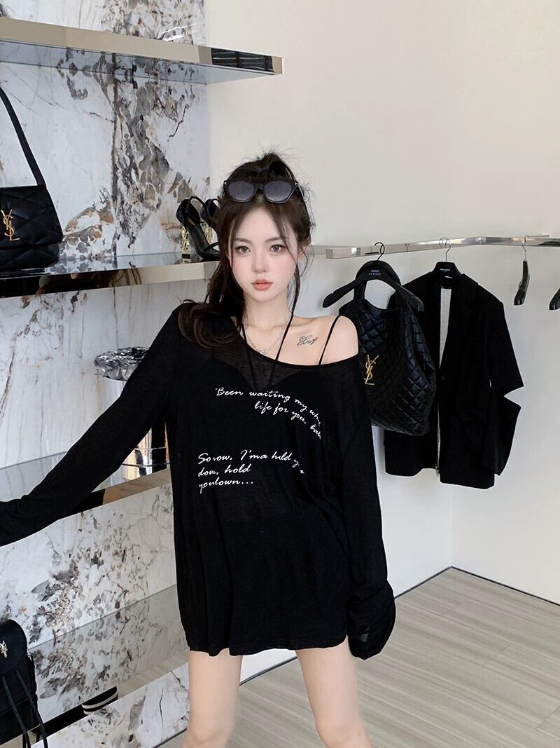 カジュアル 迷彩柄 オフショルダー長袖 スリム Tシャツ ルーズ 5c39a8d549c13307a593cf938235cf